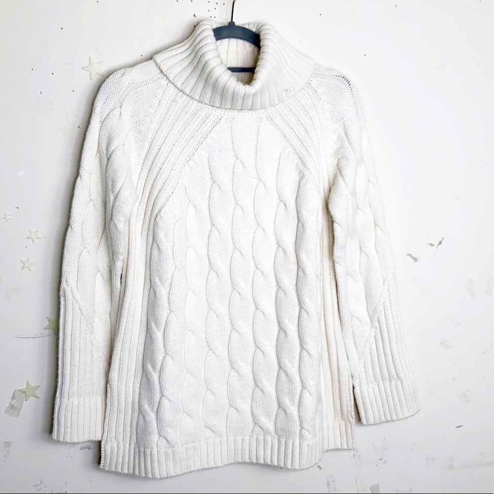 CREMIEUX Cable knit ribbed cowl neck pullover sweater